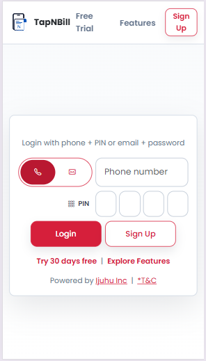 Mobile snapshot for step 1: Login to POS