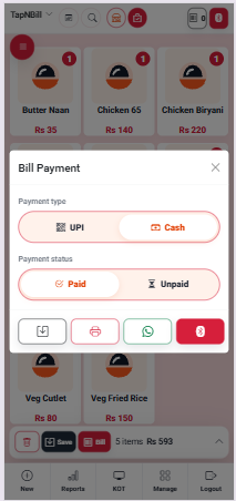 Mobile snapshot for step 6: Bill Print / Save / Share