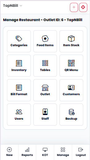 Mobile snapshot for step 8: Manage Outlets/Users/Stocks