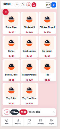 Mobile POS screen